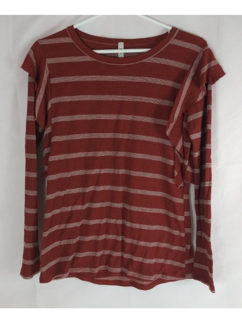 MTS Women's Red Striped Shirt With Ruffled Shoulders Size Small USA